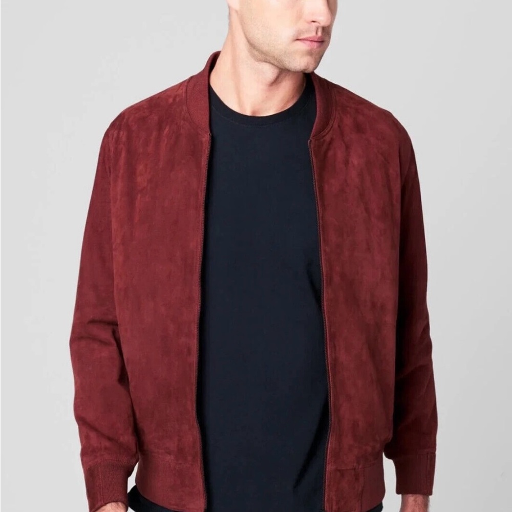 Blank NYC Men's Deep Red Suede Bomber Jacket